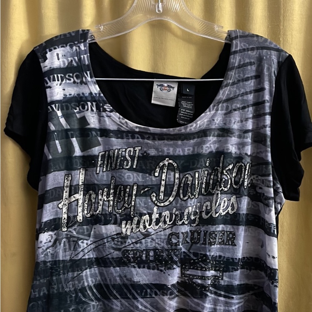 HARLEY-DAVIDSON ~ split open back ~  Rhinestone T-Shirt